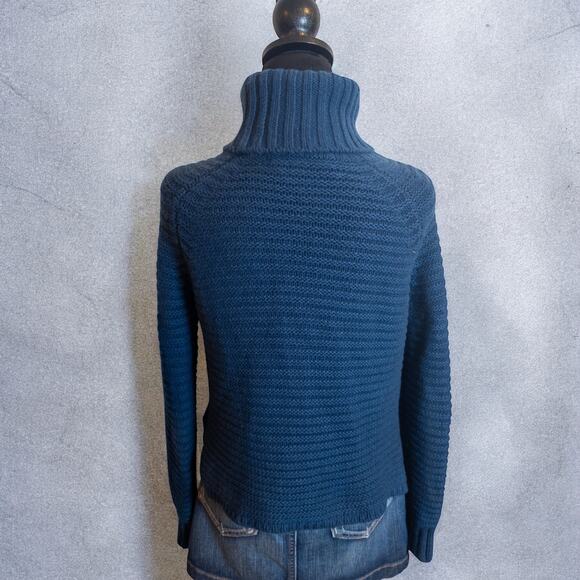 360 Cashmere 100% Cashmere Blue Boxy Chunky Knit Turtleneck Sweater XS - Picture 3 of 10